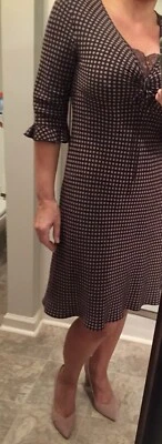 Шелковый коричневый и лиловый горошек винтажное платье размер 12 - Изображение 1 из 4