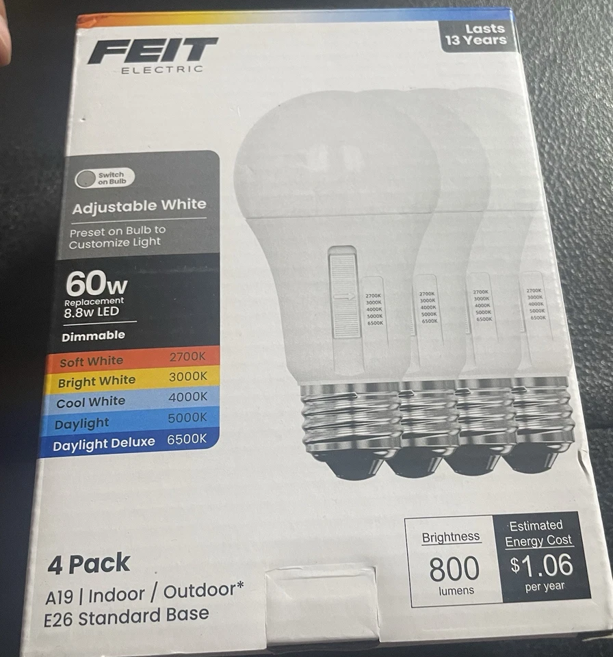 FEIT Dimmable LED Enhance 90+ CRI Bulbs 8.8W 60W rep. 800 Lumens Daylight 4 Pack - Image 1 of 1
