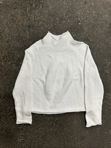 J Crew Knit Roll Neck Sweater Women’s Small Cotton Fisherman White Cropped  - Picture 1 of 5