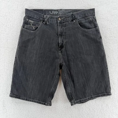 LRG Grass Roots Denim Shorts Mens 34 Black Long Relaxed Fit Jean Streetwear Y2K - Image 1 of 4