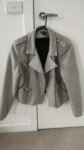 City Chic light grey faux suede biker jacket - Picture 1 of 2