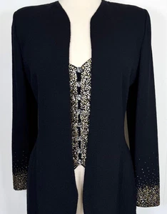St.John Evening 2 piece set jacket vest black gold silver crystal paillettes 6 8 - Picture 1 of 6