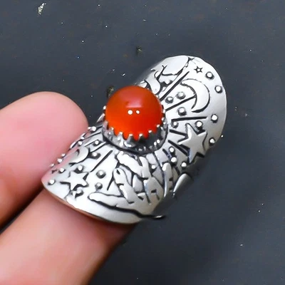 Anillo de joyería de piedras preciosas de cornalina hecho a mano talla EE. UU. 8 m886 Foto 1 de 3