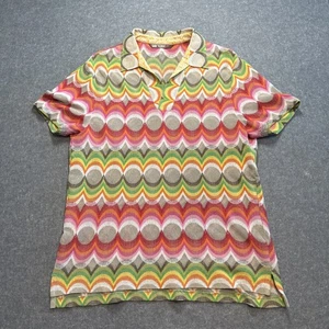 MR TURK Men's Short Sleeve V-Neck Woven Retro Colorful Vintage Print Shirt Sz L - Picture 1 of 14