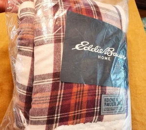 New Eddie Bauer Home 50" x 60" Plaid Throw Blanket, Burgundy, Orange & White - Picture 1 of 4