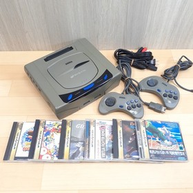 SEGA SATURN CONSOLE JAPAN GRAY Bundle with 2 Controller & 6 Games Tested NTSC-J