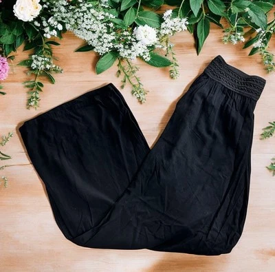 Joe B Elastic Smocked Waist Wide Leg Black Pants Women's Size XL Rayon Boho - Image 1 of 4