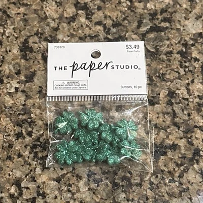 The Paper Studio GREEN SHAMROCKS Buttons 10 Pieces St Patrick Luck - Image 1 of 2