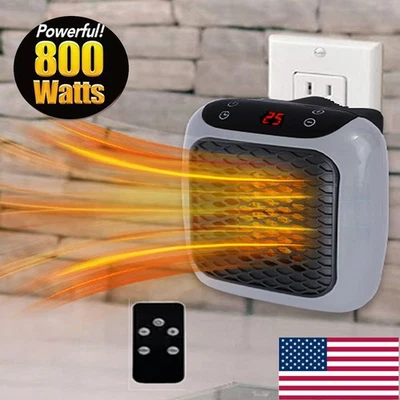 Calentador eléctrico portátil enchufable calentador de espacio de pared termostato ajustable remoto Foto 1 de 4