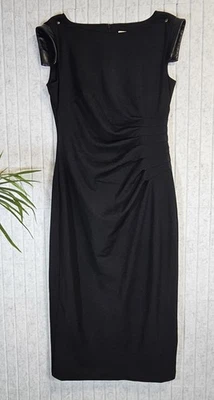 Vestido Vaina Anne Klein Negro Para Mujer Talla 2 Imitación Cuero Manga Gorra Acanalado Foto 1 de 3