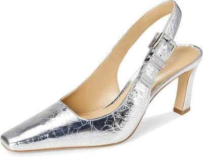 Sapatos de Salto Michael Kors Darrington Slingback Prata Crackle Couro 5 NOVO - Imagem 1 de 4