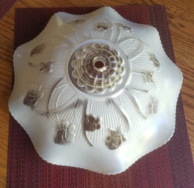Vintage Jeannette Depression Glass 12" Frosted Lamp Shade Iris and Herringbone - Image 1 of 4