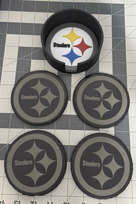 Juego de posavasos redondos de pizarra Pittsburgh Steelers, paquete de 4 Foto 1 de 2