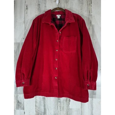 Camisa LL Bean Roja Ballena Ancha Pana Abotonada Talla 1X Forrada de Franela Foto 1 de 4