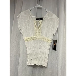 Vtg Separates Ny White Ruched Tie Beaded Blouse Boho Whimsical Small Sheer Y2K - Picture 1 of 8
