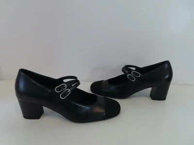 NWOB CHANEL Black Leather/Grosgrain Cap Toe Double Strap Mary Jane 38.5/8.5 - Image 1 of 4