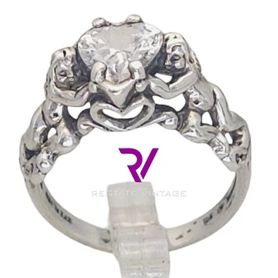 Anillo de compromiso Kabana esterlina y corazón Diamonique circonita cúpida querubines talla 9 Foto 1 de 4