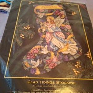 Dimensions Gold Collection GLAD TIDINGS STOCKING #8564 Cross Stitch Kit AS IS - Picture 1 of 18