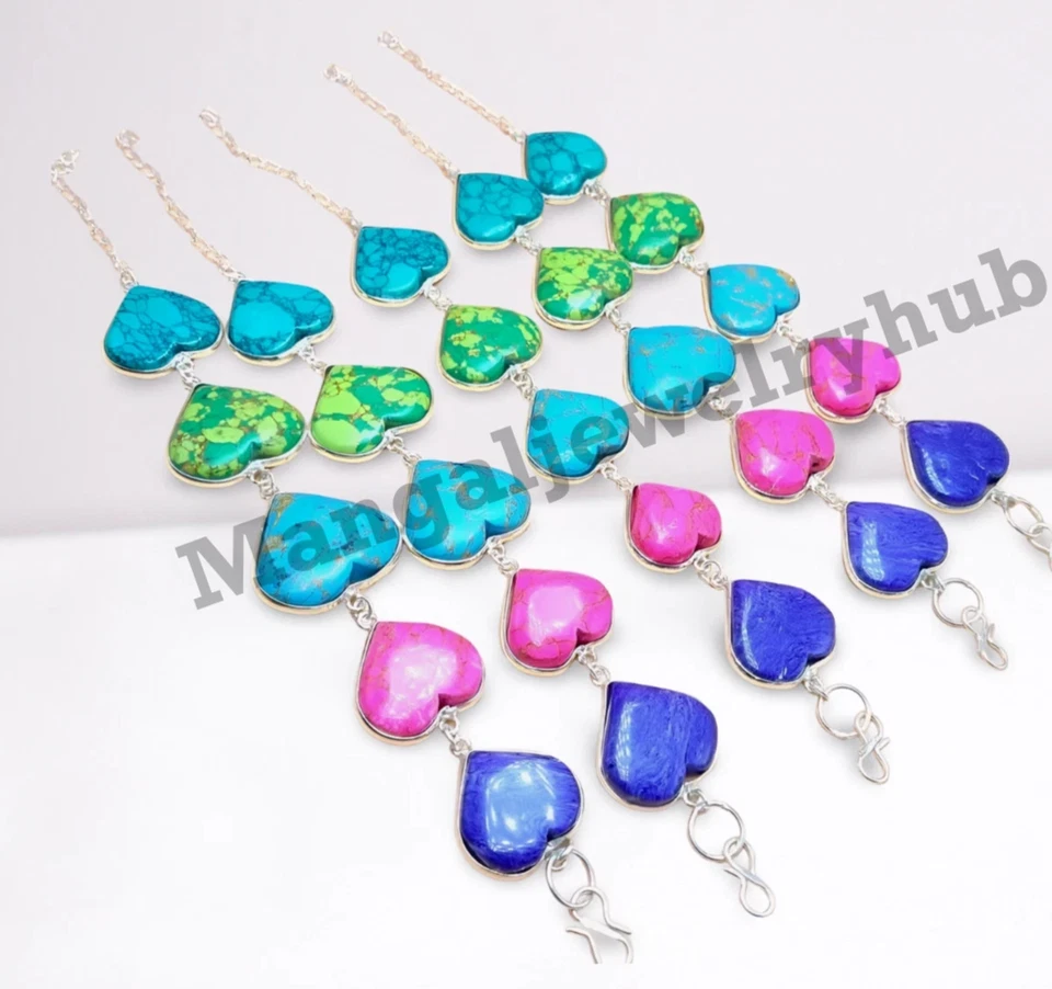 Lote! Joias folheadas a prata esterlina 925 com pulseiras de coração de pedras preciosas charoite e mix - Imagem 1 de 4