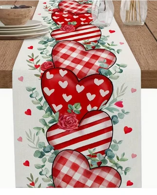 TABLE RUNNER-Valentine's Day Table Runner, 13X72In Polyester, Non-Slip - Image 1 of 2