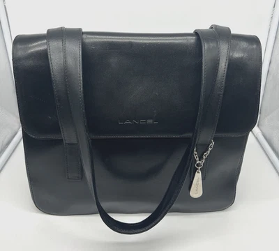 LANCEL Vintage Black Leather Double Strap Tote Shoulder Bag — 第 1/4 张图片
