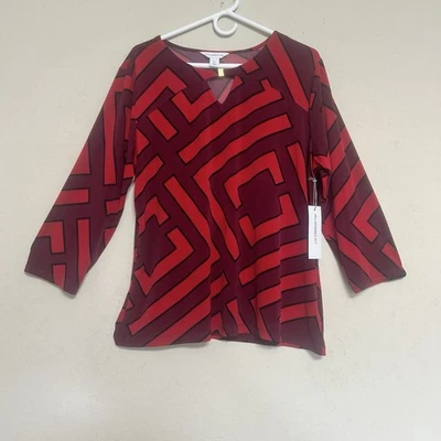 Blusa Liz Claiborne Top Para Mujer Talla X-Grande Roja Negra Manga Larga Cuello Redondo Foto 1 de 4