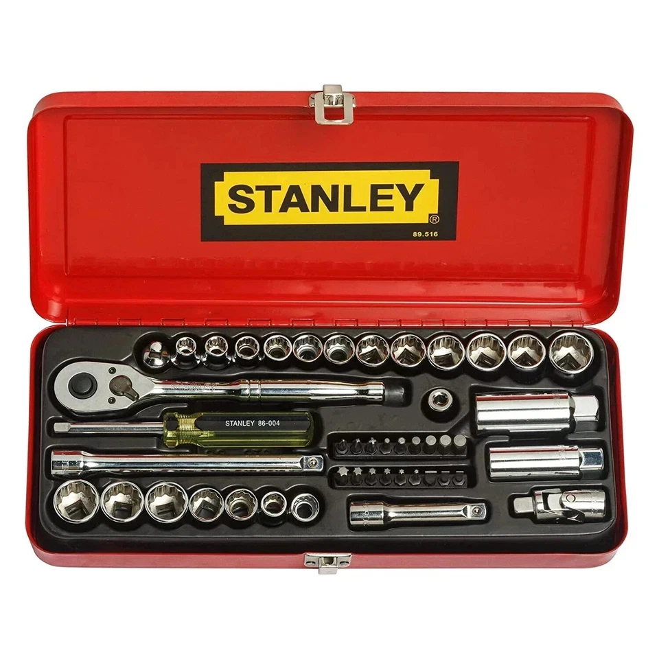 Stanley 46 Pieces 3/8" SQ. Drive Socket Set Double Nickel Chromium Alloy Coated - Image 1 of 4