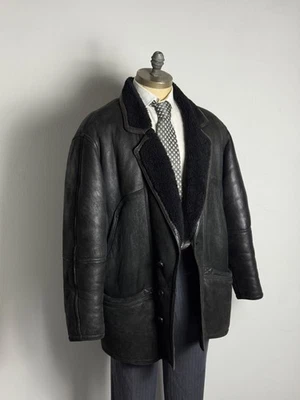 Sheepskin Vintage Shearling Real Leather Made IN Italy Black Jacket Men's XL 52 - Image 1 of 4