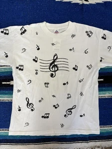 Music Notes Treble Clef Shirt Mens Extra Large White All Over Print Glitter - Picture 1 of 19