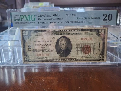1929 Fr. 1802-1 National Note 20$ , PMG 20 radar serial # F 002200 A - Image 1 of 2