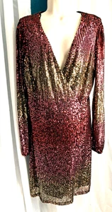 Neu mit Etikett Premier Amour Pailletten Wickel Party Kleid Cocktail Größe 10 rot, cranberry gold - Bild 1 von 11