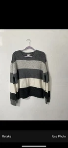 A Loves A Anthropologie Sweater boxy OVersized Gray Ivory & black Stripe - Picture 1 of 5