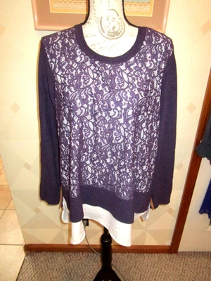 SIMPLY VERA WANG-PÚRPURA-ENCAJE DELANTERO -SUÉTER/CAMISA MANGA LARGA-TALLA-PXL-NUEVO CON ETIQUETAS-$58 Foto 1 de 3