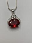 Red Gemstone Silver Plated Pendant And Chain-N169