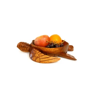 Wooden Handmade Turtle Serving Fruit Bowl Centerpiece Hand Carved Decor Tortoise - Picture 1 of 6