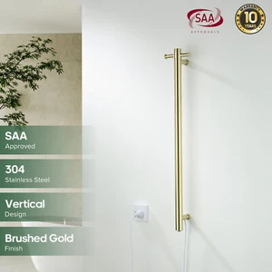 SAA Wall Mounted Heated Towel Rail Vertical Brushed Gold 304 Stainless Steel - Picture 1 of 9