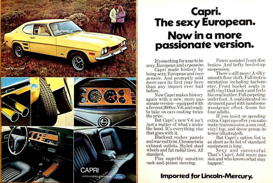 1972 MERCURI CAPRI V6 COUPE—ORIGINAL VINTAGE 2-PAGE MAGAZINE ADVERTISEMENT AD - Image 1 of 1