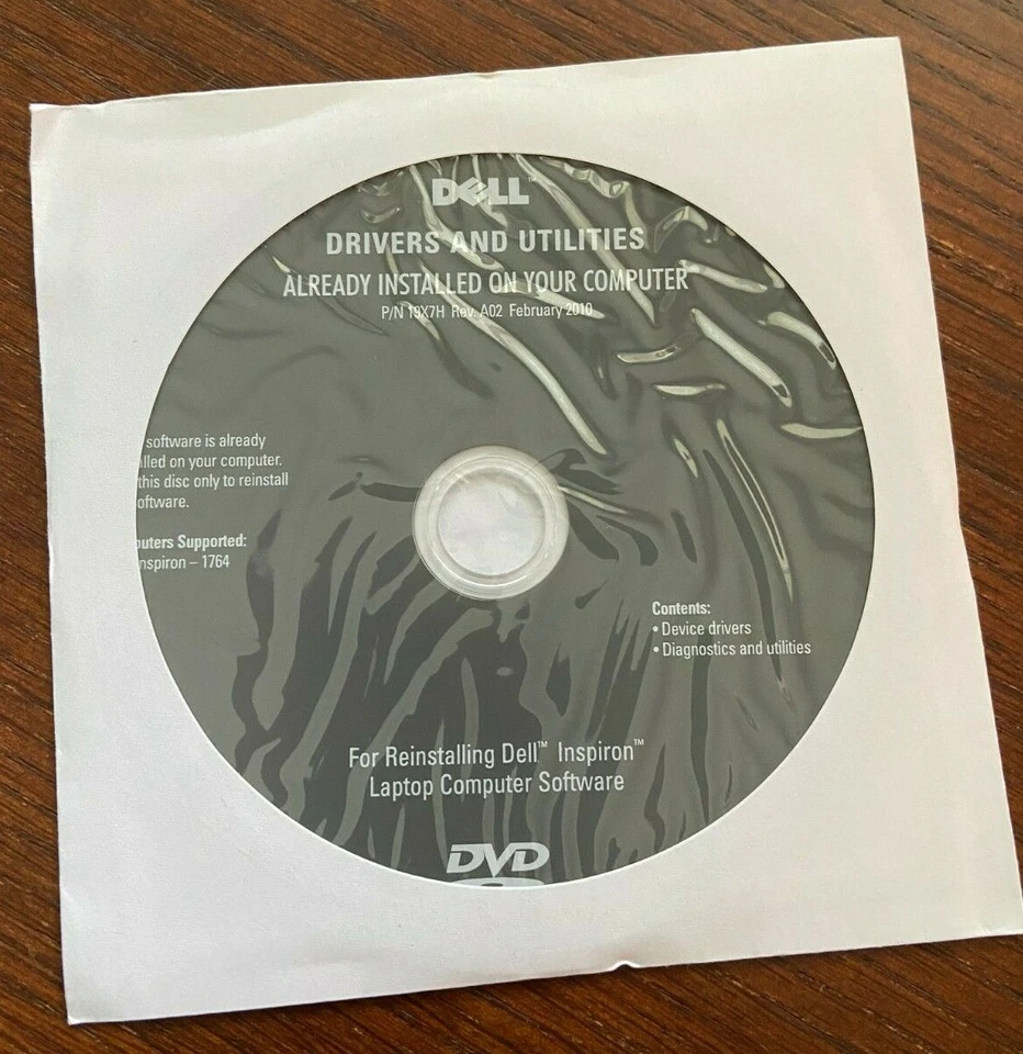 Dell Drivers and Utilities Reinstalling Inspiron P/N 19X7H Rev A02 Feb 2010 SEAL - Image 1 of 1