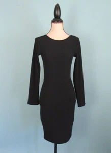 Talla: Vestido negro hasta la rodilla manga larga recortado espalda acanalada para mujer S EXPRESS - Imagen 1 de 10