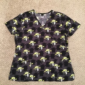 Disney Pixar Scrub Top Womens Large Gray Patterned - Picture 1 of 7