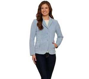 ISAAC MIZRAHI LIVE! Wildlederblazer Größe 26 W mit Gingham-Futter HELLBLAU W - Bild 1 von 4