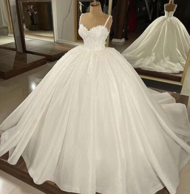 Luxury White Ivory Wedding Dress With Straps A-Line Beaded Princess Bridal Gown - Image 1 of 4