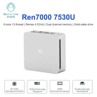 GenMachine Mini PC Ren7000 7530U AMD Ryzen5 R5 2.0GHz Up to 4.5GHz DDR4 WiFi6 - Image 1 of 4