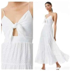 Maxi abito Alice Olivia Stacey Bend Minka cravatta davanti a strati bianco sporco taglia 12 nuovo con etichette - Foto 1 di 20