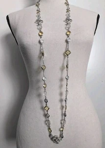 Vintage Lia Sophia Yellow Glass Bezels & Rhinestones beads necklace 44"  - Picture 1 of 7