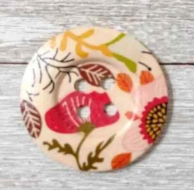 natural large wood button sewing 4 hole 2 inch brown leaf flower new - Image 1 of 2