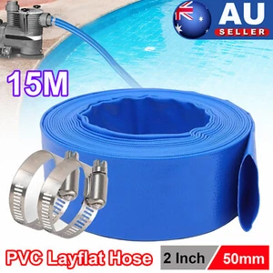 2" Inch 50mm PVC Layflat Hose Water Pump Transfer Pipe Lay Flat Outlet 15M Long - Picture 1 of 11