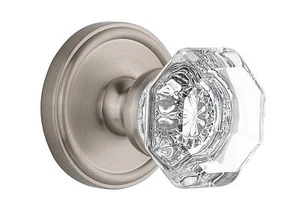 Grandeur GEOCHM_PSG_238 Georgetown Solid Brass Rose Passage Door Knob Set S12 - Picture 1 of 3