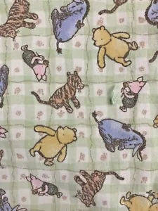 Vintage WINNIE THE POOH Baby Blanket Hand Made & Tied Quilt Green Soft Cotton - Picture 1 of 3