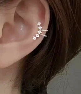 Curved silver crystal ear cuff set of 3 - Picture 1 of 6
